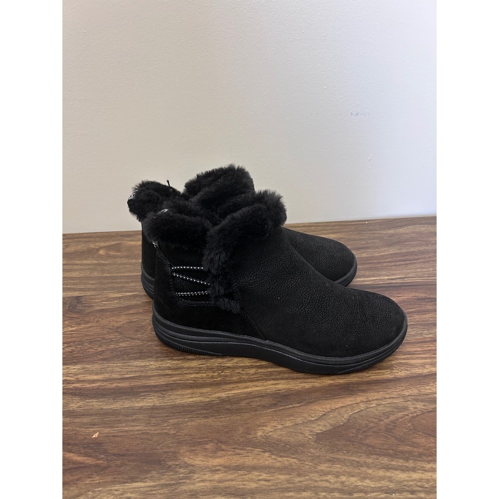 Clarks Cloudsteppers Breeze Fur Black Ankle Boots Faux Fur Trim‎ Womens 6 M